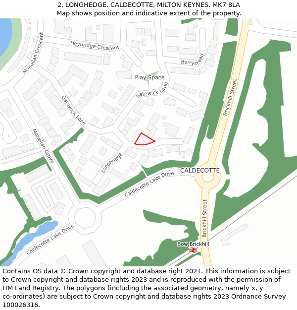 2, LONGHEDGE, CALDECOTTE, MILTON KEYNES, MK7 8LA: Location map and indicative extent of plot