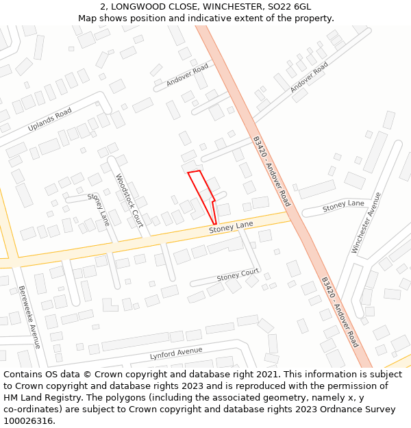 2, LONGWOOD CLOSE, WINCHESTER, SO22 6GL: Location map and indicative extent of plot