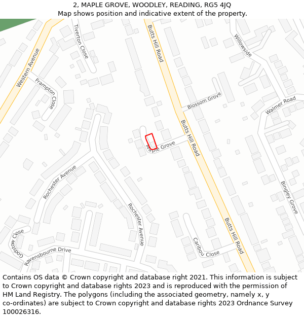 2, MAPLE GROVE, WOODLEY, READING, RG5 4JQ: Location map and indicative extent of plot