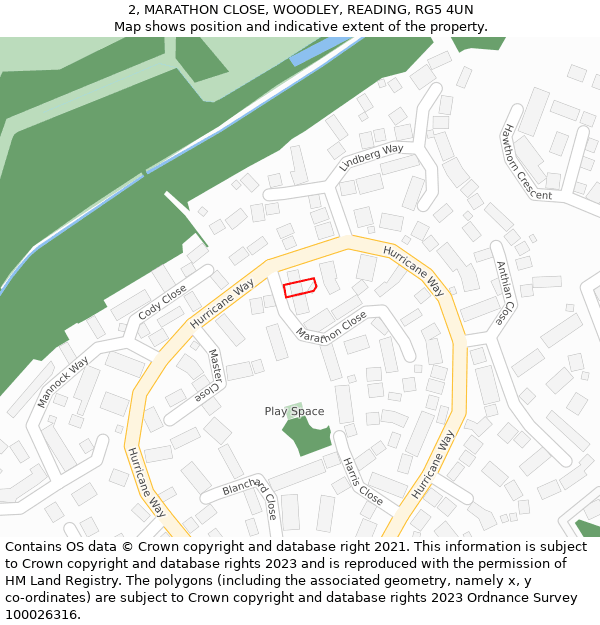 2, MARATHON CLOSE, WOODLEY, READING, RG5 4UN: Location map and indicative extent of plot