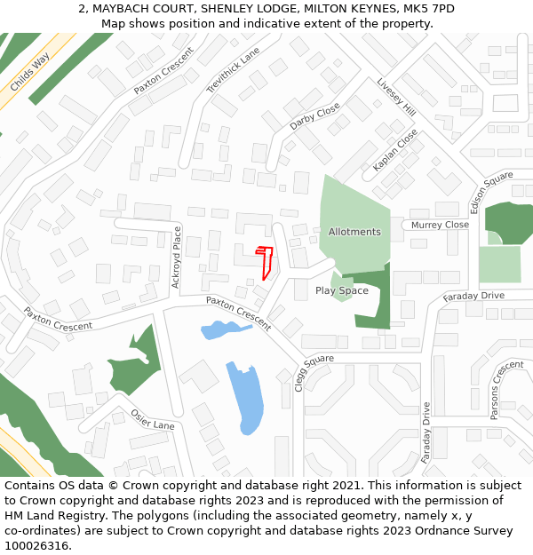 2, MAYBACH COURT, SHENLEY LODGE, MILTON KEYNES, MK5 7PD: Location map and indicative extent of plot