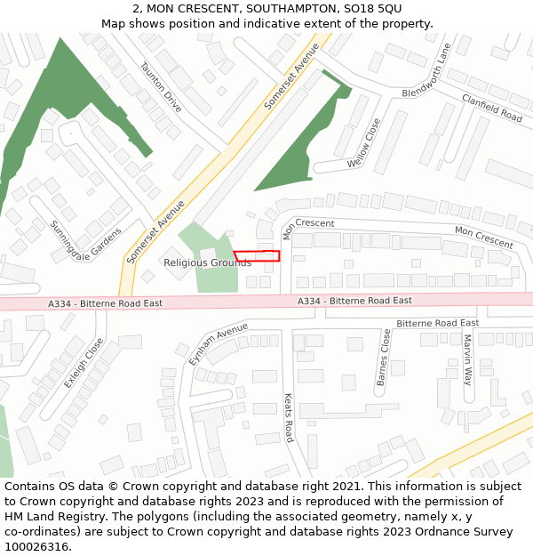 2, MON CRESCENT, SOUTHAMPTON, SO18 5QU: Location map and indicative extent of plot