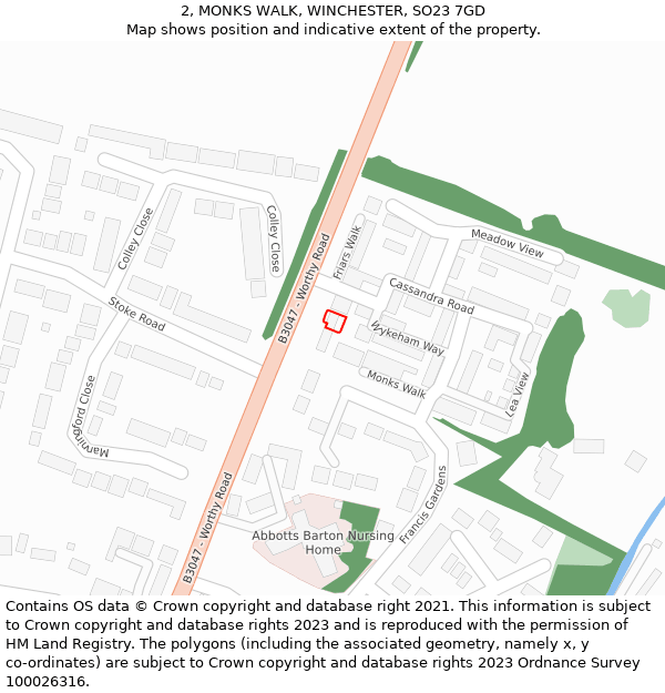 2, MONKS WALK, WINCHESTER, SO23 7GD: Location map and indicative extent of plot