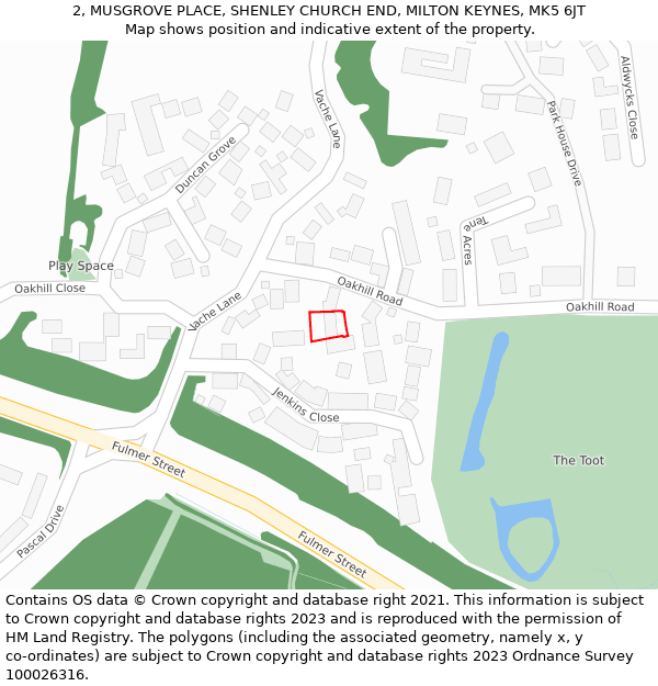 2, MUSGROVE PLACE, SHENLEY CHURCH END, MILTON KEYNES, MK5 6JT: Location map and indicative extent of plot