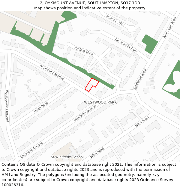 2, OAKMOUNT AVENUE, SOUTHAMPTON, SO17 1DR: Location map and indicative extent of plot