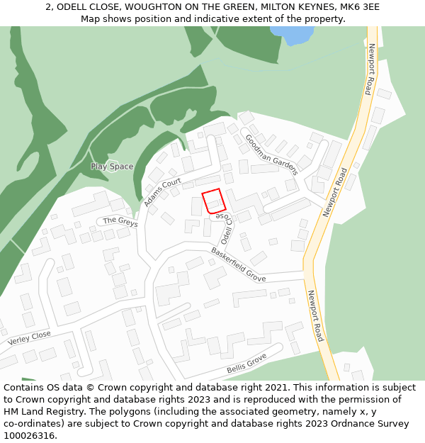 2, ODELL CLOSE, WOUGHTON ON THE GREEN, MILTON KEYNES, MK6 3EE: Location map and indicative extent of plot