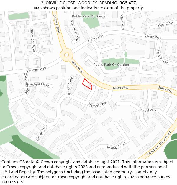 2, ORVILLE CLOSE, WOODLEY, READING, RG5 4TZ: Location map and indicative extent of plot