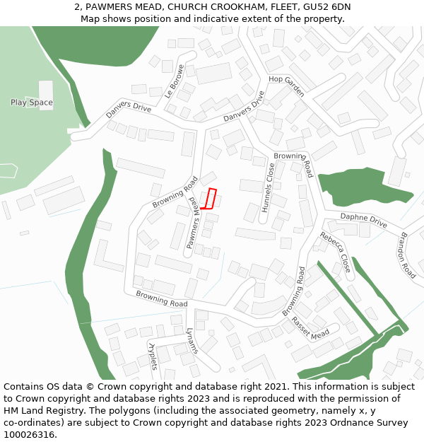 2, PAWMERS MEAD, CHURCH CROOKHAM, FLEET, GU52 6DN: Location map and indicative extent of plot