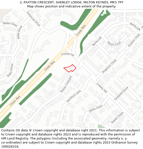 2, PAXTON CRESCENT, SHENLEY LODGE, MILTON KEYNES, MK5 7PY: Location map and indicative extent of plot