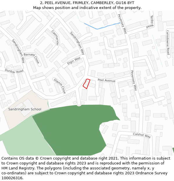 2, PEEL AVENUE, FRIMLEY, CAMBERLEY, GU16 8YT: Location map and indicative extent of plot