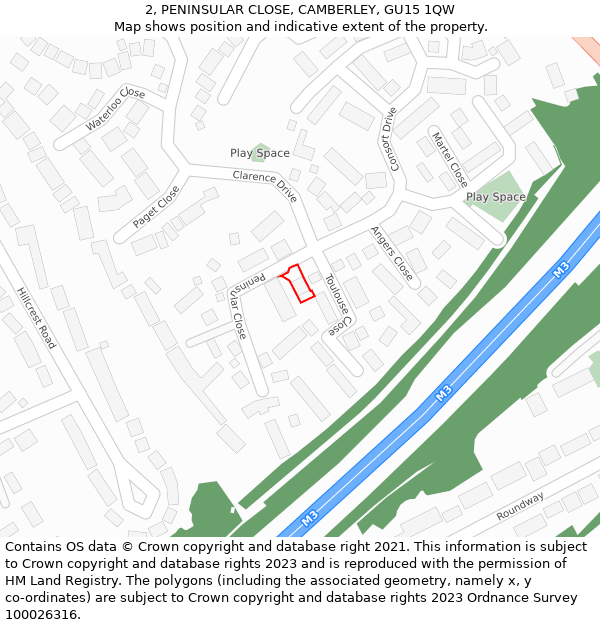 2, PENINSULAR CLOSE, CAMBERLEY, GU15 1QW: Location map and indicative extent of plot
