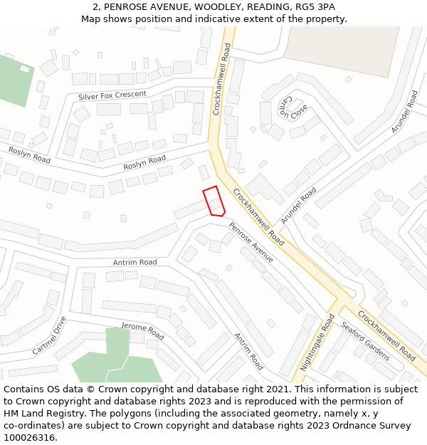 2, PENROSE AVENUE, WOODLEY, READING, RG5 3PA: Location map and indicative extent of plot