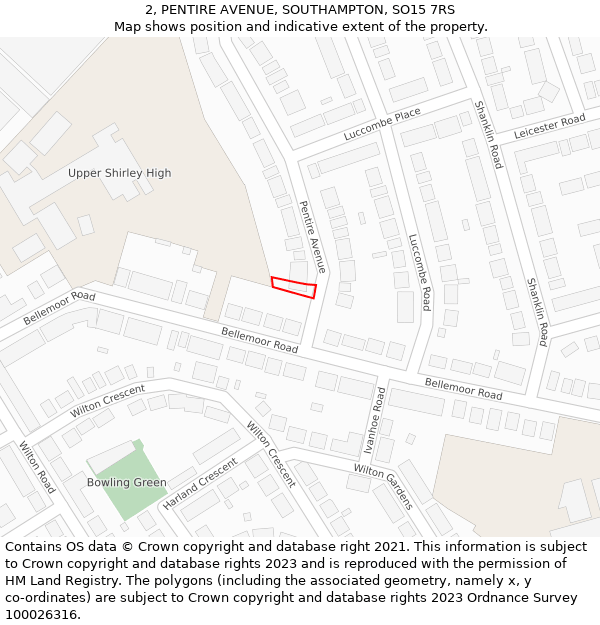 2, PENTIRE AVENUE, SOUTHAMPTON, SO15 7RS: Location map and indicative extent of plot