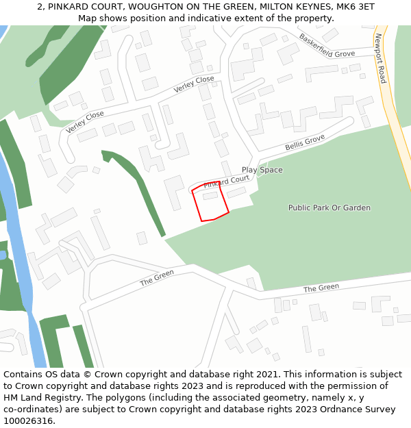 2, PINKARD COURT, WOUGHTON ON THE GREEN, MILTON KEYNES, MK6 3ET: Location map and indicative extent of plot
