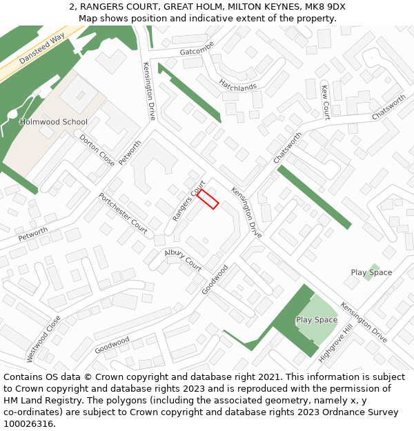 2, RANGERS COURT, GREAT HOLM, MILTON KEYNES, MK8 9DX: Location map and indicative extent of plot