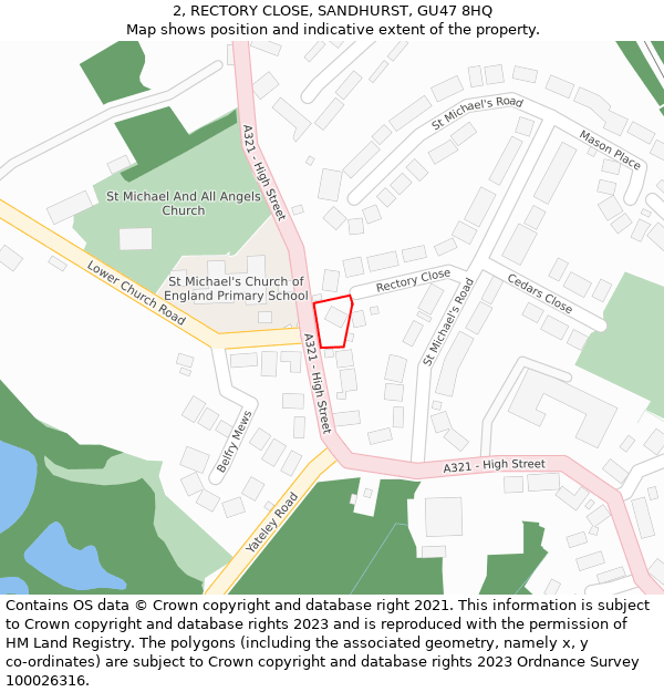 2, RECTORY CLOSE, SANDHURST, GU47 8HQ: Location map and indicative extent of plot