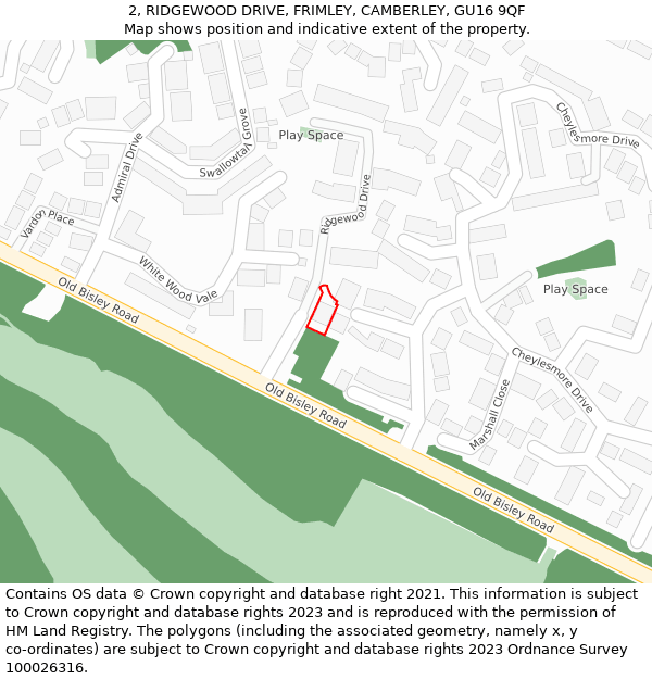 2, RIDGEWOOD DRIVE, FRIMLEY, CAMBERLEY, GU16 9QF: Location map and indicative extent of plot