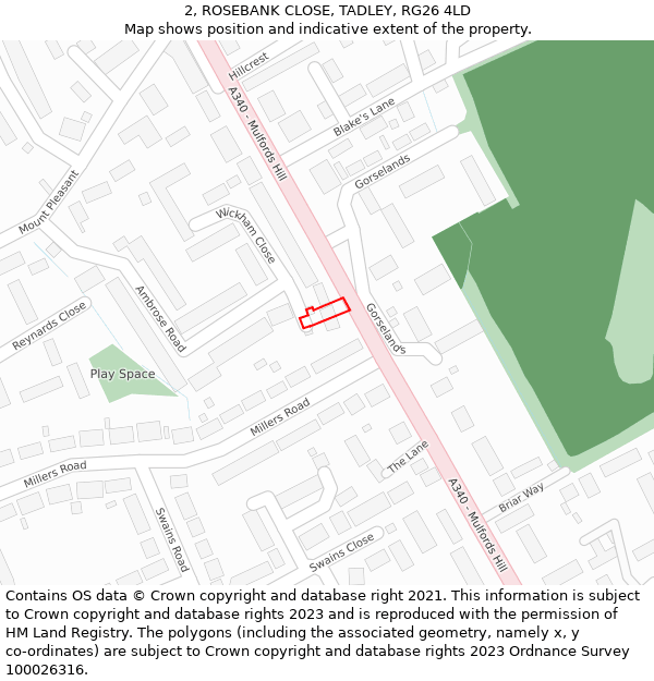 2, ROSEBANK CLOSE, TADLEY, RG26 4LD: Location map and indicative extent of plot