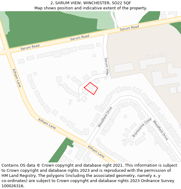 2, SARUM VIEW, WINCHESTER, SO22 5QF: Location map and indicative extent of plot