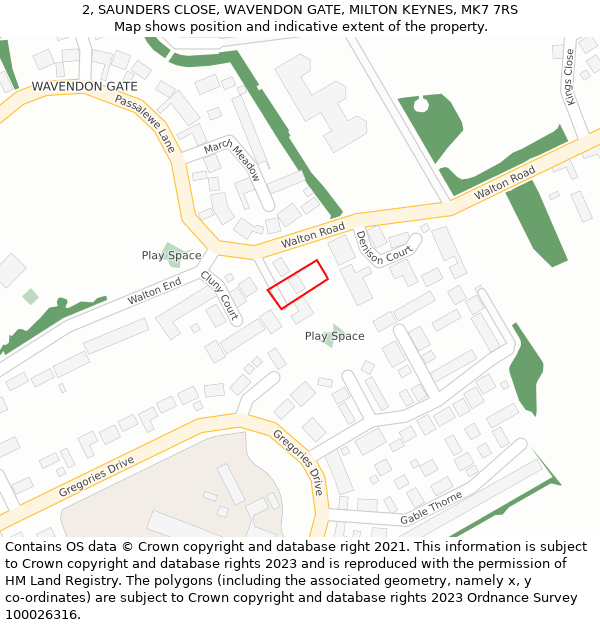 2, SAUNDERS CLOSE, WAVENDON GATE, MILTON KEYNES, MK7 7RS: Location map and indicative extent of plot