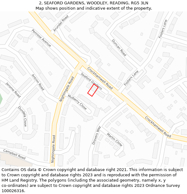 2, SEAFORD GARDENS, WOODLEY, READING, RG5 3LN: Location map and indicative extent of plot