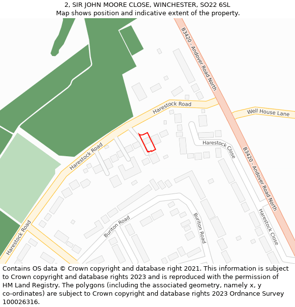 2, SIR JOHN MOORE CLOSE, WINCHESTER, SO22 6SL: Location map and indicative extent of plot