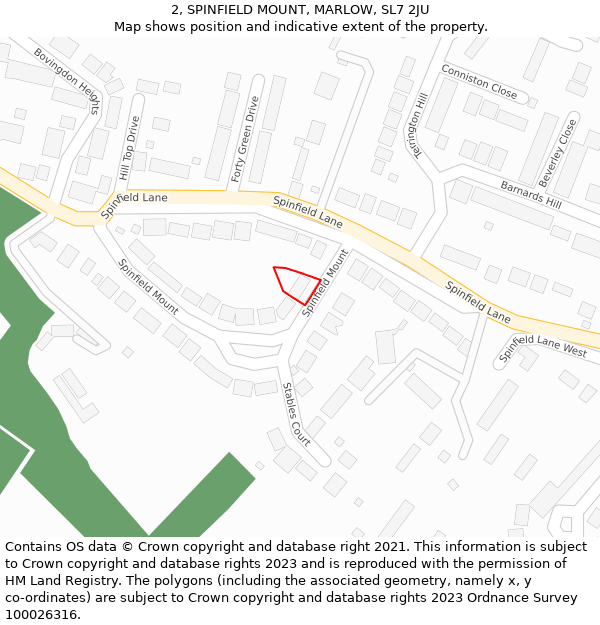 2, SPINFIELD MOUNT, MARLOW, SL7 2JU: Location map and indicative extent of plot