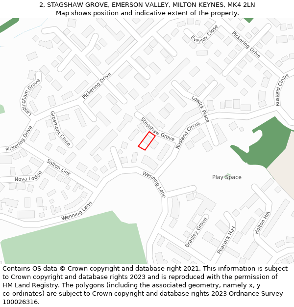 2, STAGSHAW GROVE, EMERSON VALLEY, MILTON KEYNES, MK4 2LN: Location map and indicative extent of plot