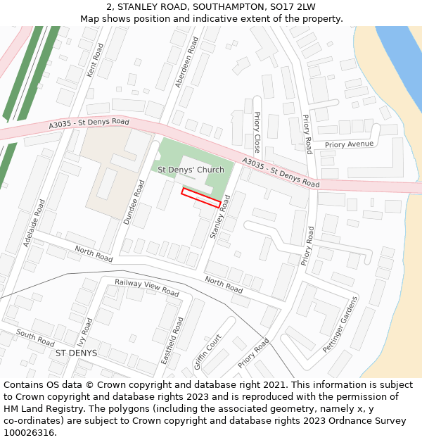 2, STANLEY ROAD, SOUTHAMPTON, SO17 2LW: Location map and indicative extent of plot