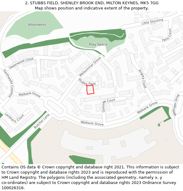 2, STUBBS FIELD, SHENLEY BROOK END, MILTON KEYNES, MK5 7GG: Location map and indicative extent of plot