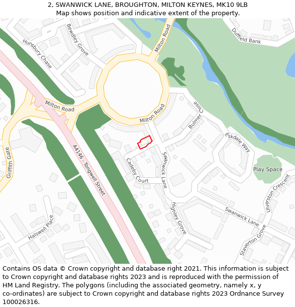 2, SWANWICK LANE, BROUGHTON, MILTON KEYNES, MK10 9LB: Location map and indicative extent of plot