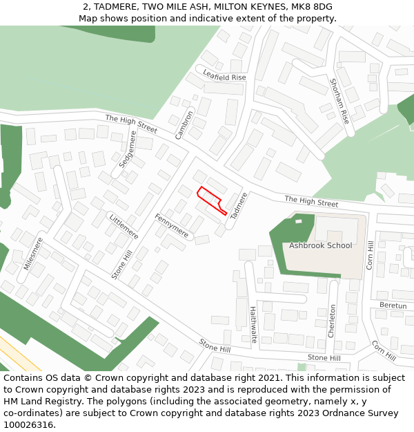 2, TADMERE, TWO MILE ASH, MILTON KEYNES, MK8 8DG: Location map and indicative extent of plot