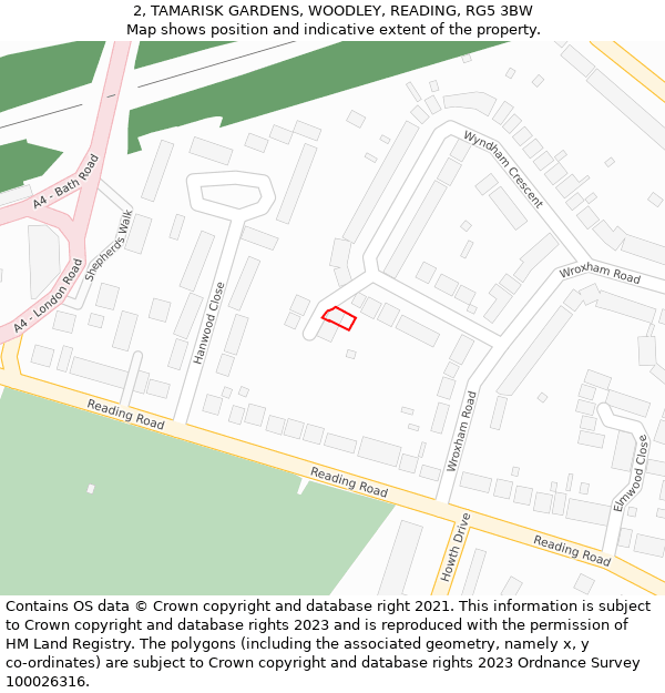 2, TAMARISK GARDENS, WOODLEY, READING, RG5 3BW: Location map and indicative extent of plot