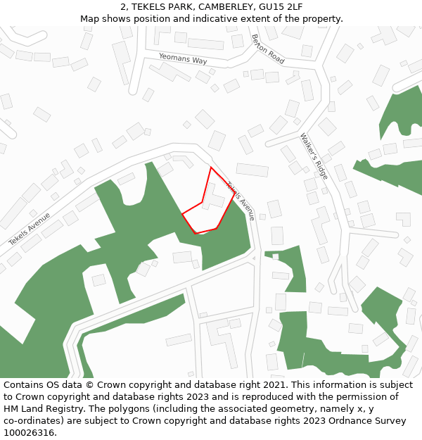 2, TEKELS PARK, CAMBERLEY, GU15 2LF: Location map and indicative extent of plot