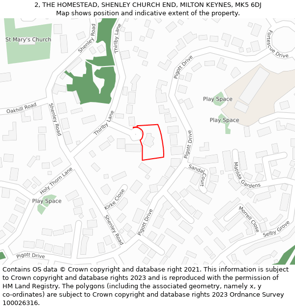 2, THE HOMESTEAD, SHENLEY CHURCH END, MILTON KEYNES, MK5 6DJ: Location map and indicative extent of plot