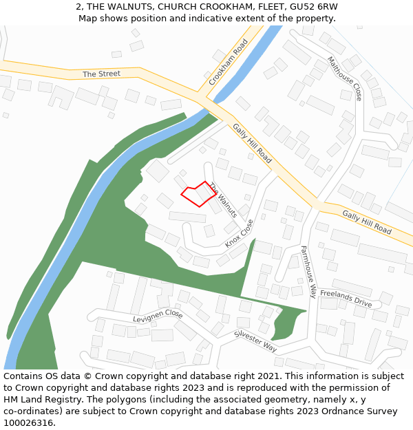 2, THE WALNUTS, CHURCH CROOKHAM, FLEET, GU52 6RW: Location map and indicative extent of plot