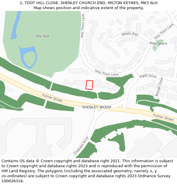 2, TOOT HILL CLOSE, SHENLEY CHURCH END, MILTON KEYNES, MK5 6LH: Location map and indicative extent of plot