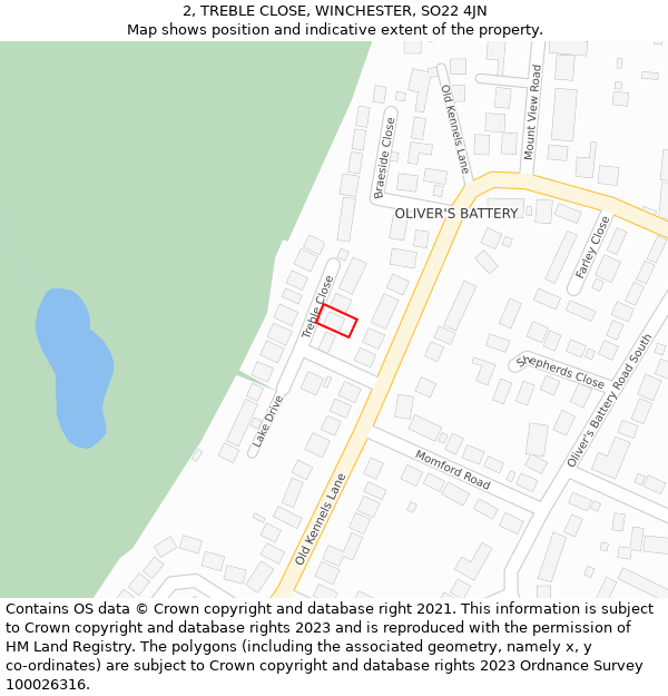 2, TREBLE CLOSE, WINCHESTER, SO22 4JN: Location map and indicative extent of plot