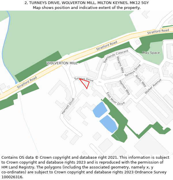 2, TURNEYS DRIVE, WOLVERTON MILL, MILTON KEYNES, MK12 5GY: Location map and indicative extent of plot