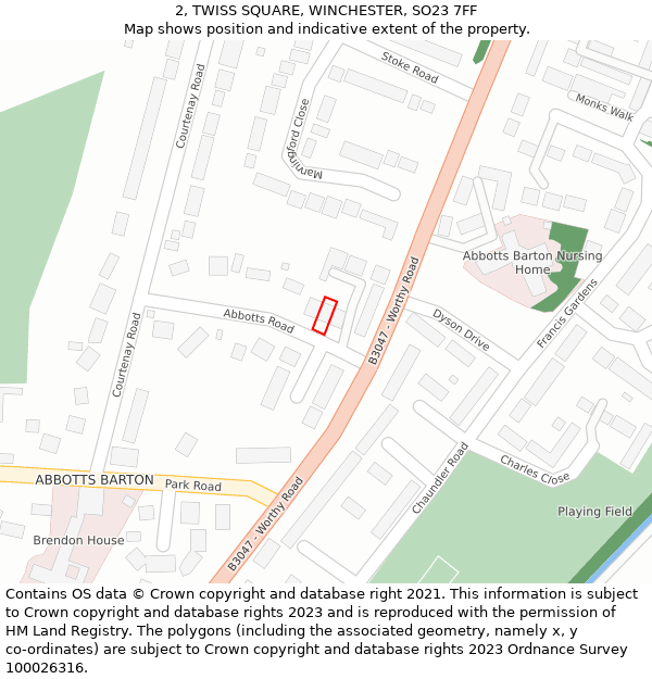 2, TWISS SQUARE, WINCHESTER, SO23 7FF: Location map and indicative extent of plot