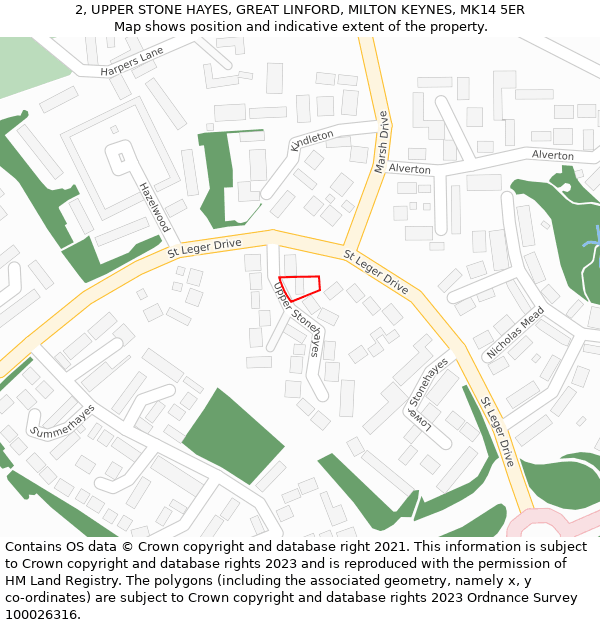 2, UPPER STONE HAYES, GREAT LINFORD, MILTON KEYNES, MK14 5ER: Location map and indicative extent of plot