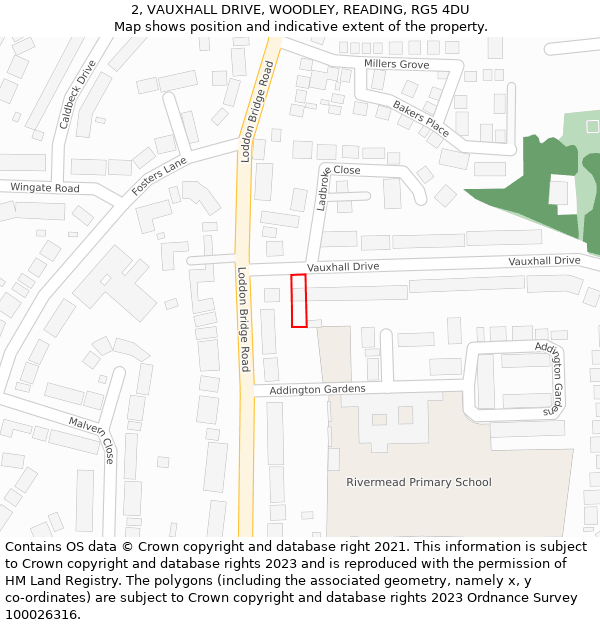 2, VAUXHALL DRIVE, WOODLEY, READING, RG5 4DU: Location map and indicative extent of plot