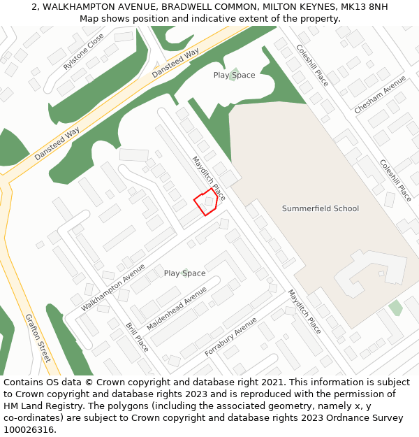 2, WALKHAMPTON AVENUE, BRADWELL COMMON, MILTON KEYNES, MK13 8NH: Location map and indicative extent of plot