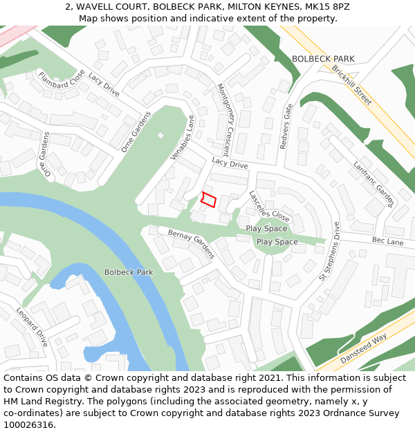 2, WAVELL COURT, BOLBECK PARK, MILTON KEYNES, MK15 8PZ: Location map and indicative extent of plot