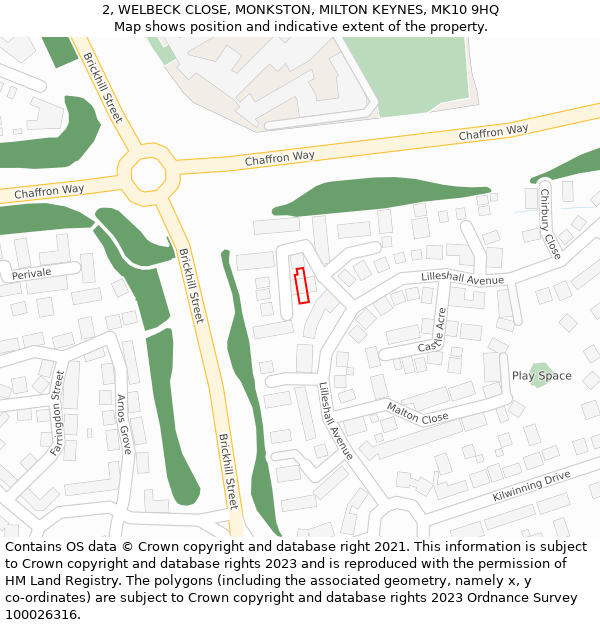 2, WELBECK CLOSE, MONKSTON, MILTON KEYNES, MK10 9HQ: Location map and indicative extent of plot