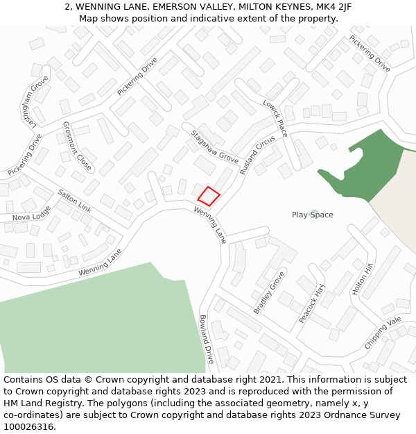 2, WENNING LANE, EMERSON VALLEY, MILTON KEYNES, MK4 2JF: Location map and indicative extent of plot