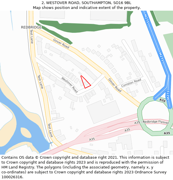 2, WESTOVER ROAD, SOUTHAMPTON, SO16 9BL: Location map and indicative extent of plot