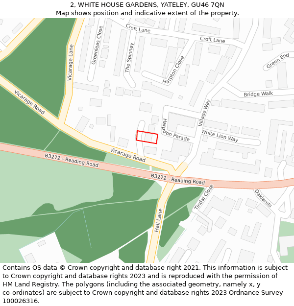 2, WHITE HOUSE GARDENS, YATELEY, GU46 7QN: Location map and indicative extent of plot