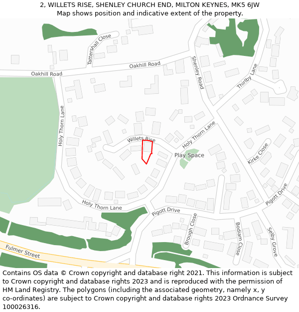 2, WILLETS RISE, SHENLEY CHURCH END, MILTON KEYNES, MK5 6JW: Location map and indicative extent of plot