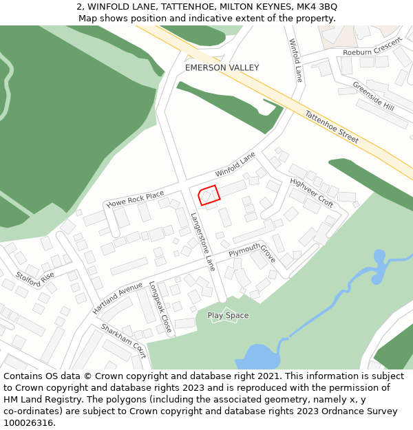 2, WINFOLD LANE, TATTENHOE, MILTON KEYNES, MK4 3BQ: Location map and indicative extent of plot